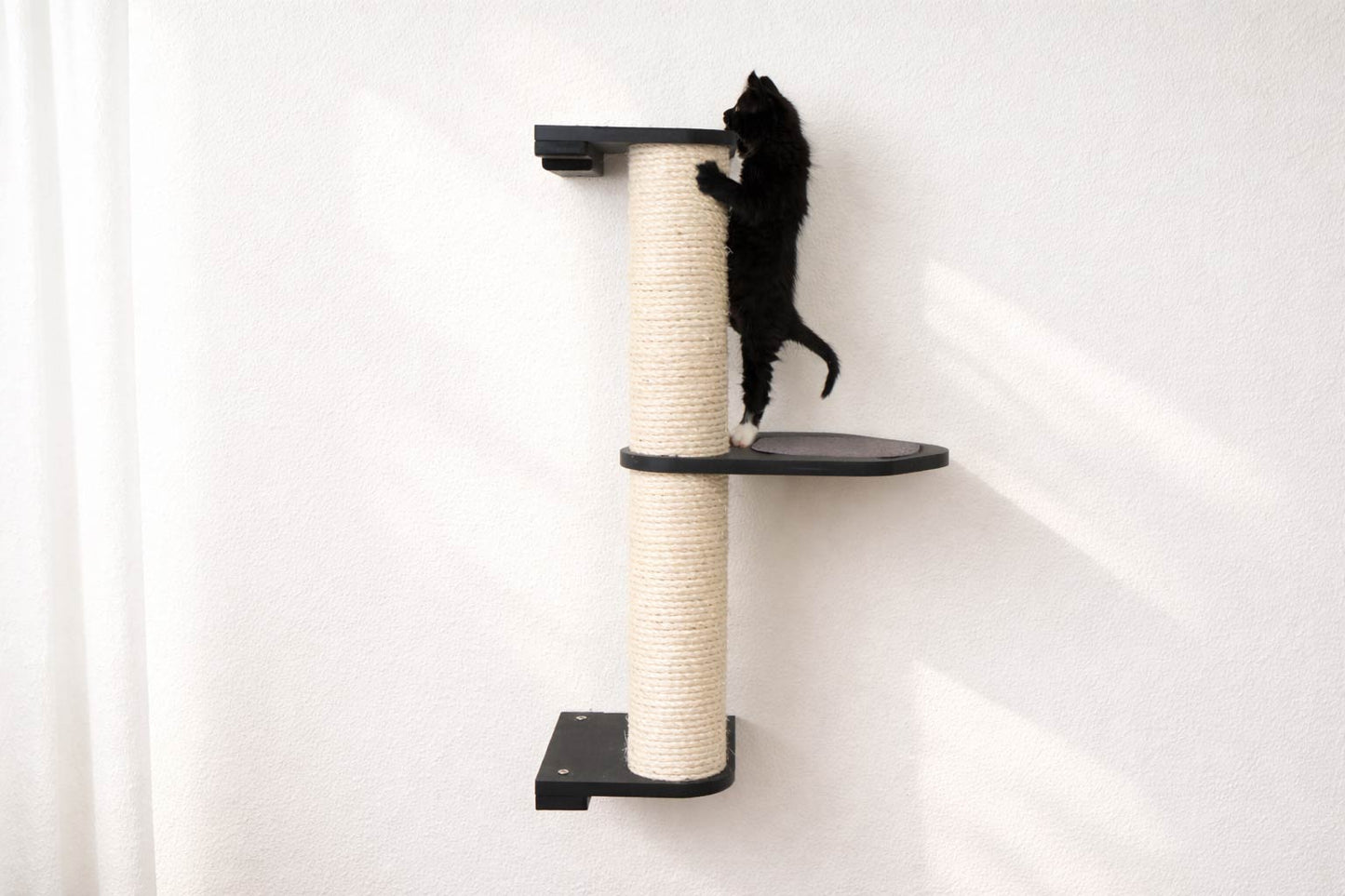 Wall Mounted Cat Climbing Pole - Sisal Onyx Bamboo 2-Tier Leaf Shelf Charcoal Cork Pad Cat Scratcher Catastrophic Creations