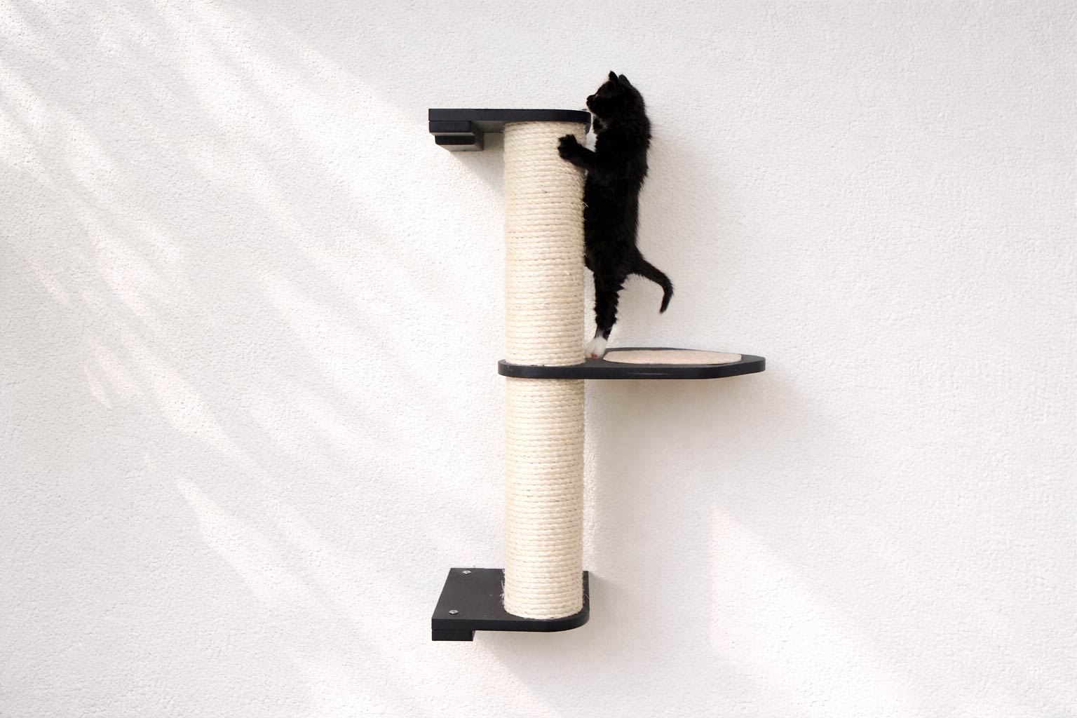 Wall Mounted Cat Climbing Pole - Sisal Onyx Bamboo 2-Tier Leaf Shelf Natural Cork Pad Cat Scratcher Catastrophic Creations