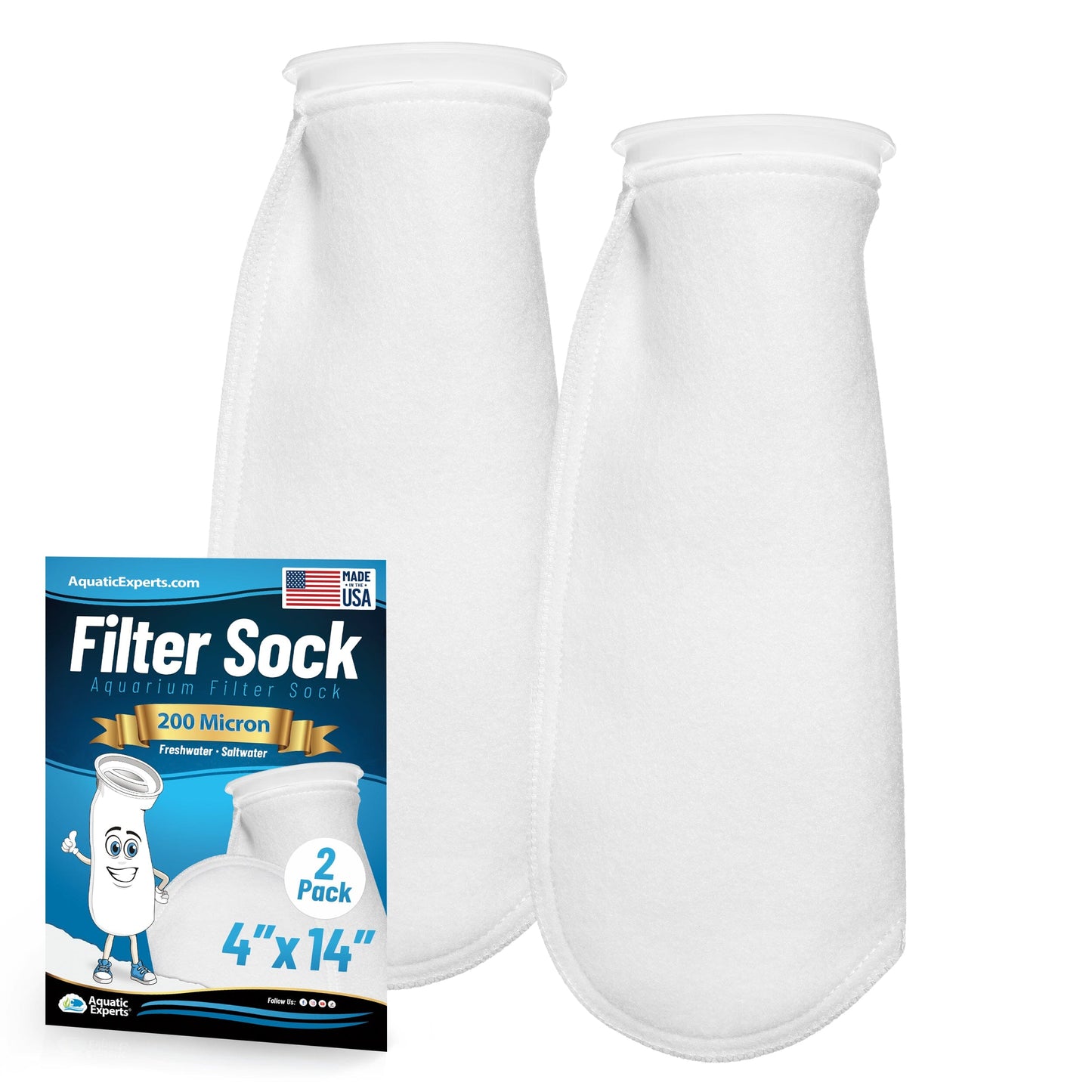 Aquatic Experts 4" Ring Aquarium Filter Sock 200 Micron for Saltwater & Reef Aquariums 14" 2 Pack Aquatic Experts
