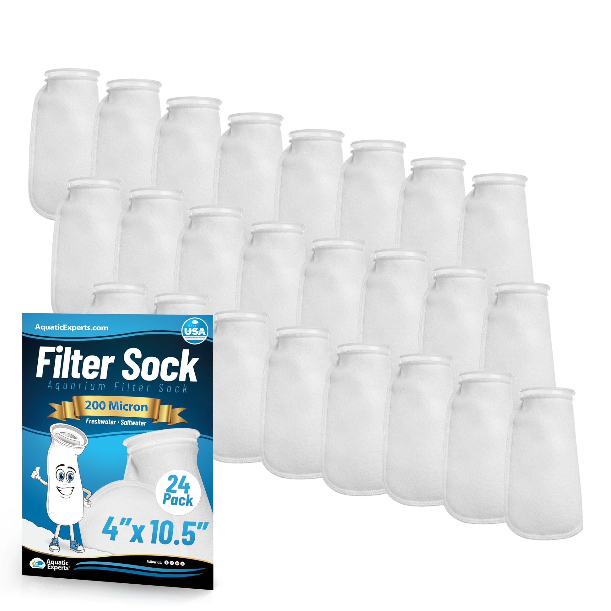 Aquatic Experts 4" Ring Aquarium Filter Sock 200 Micron for Saltwater & Reef Aquariums 10.5" 24 Pack Aquatic Experts