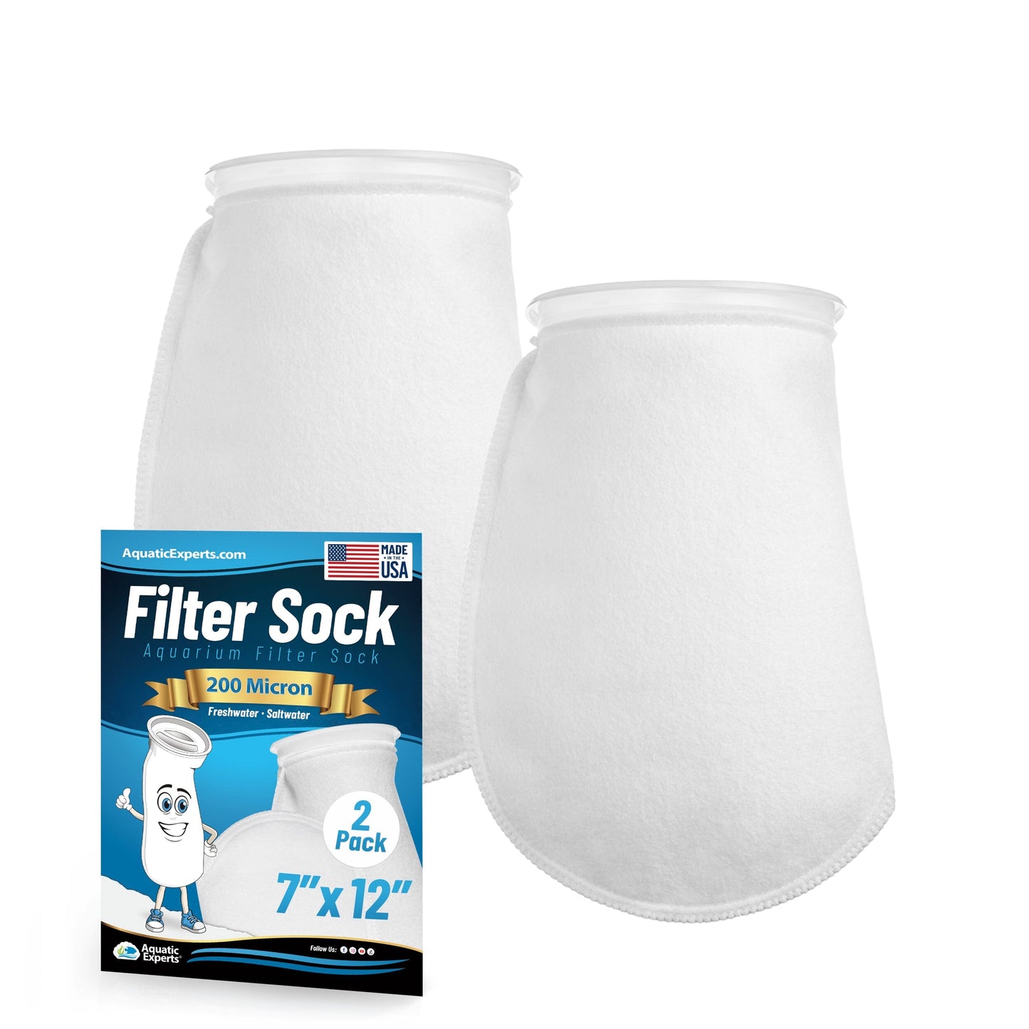 Aquatic Experts 7" Ring Aquarium Filter Sock 200 Micron for Saltwater & Reef Aquariums 12" 2 Pack Aquatic Experts