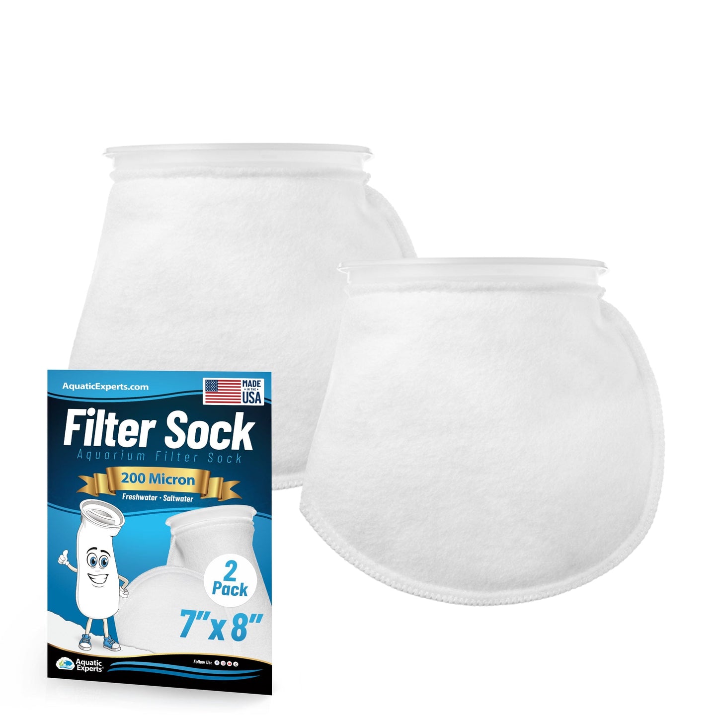Aquatic Experts 7" Ring Aquarium Filter Sock 200 Micron for Saltwater & Reef Aquariums 8" 2 Pack Aquatic Experts