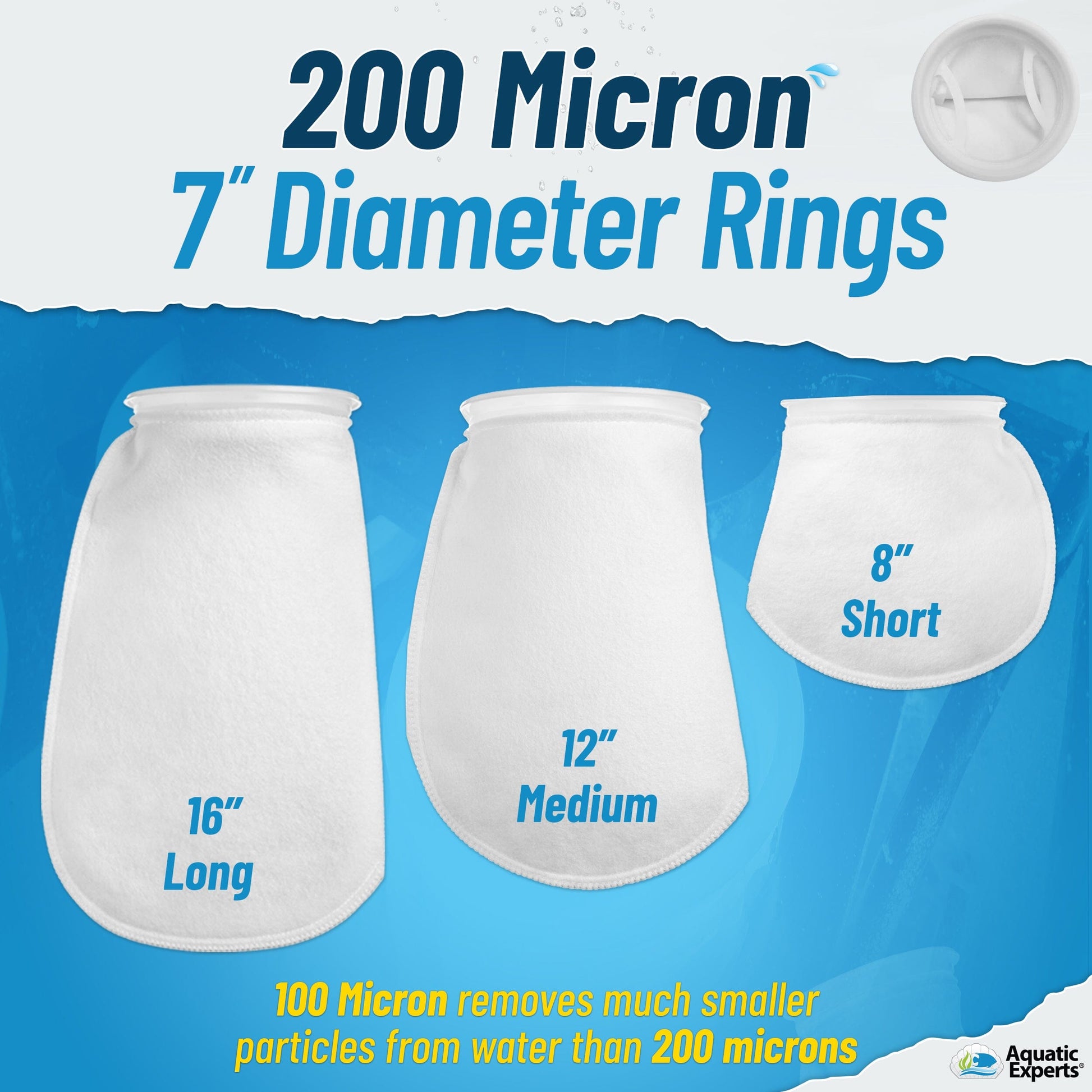 Aquatic Experts 7" Ring Aquarium Filter Sock 200 Micron for Saltwater & Reef Aquariums Aquatic Experts