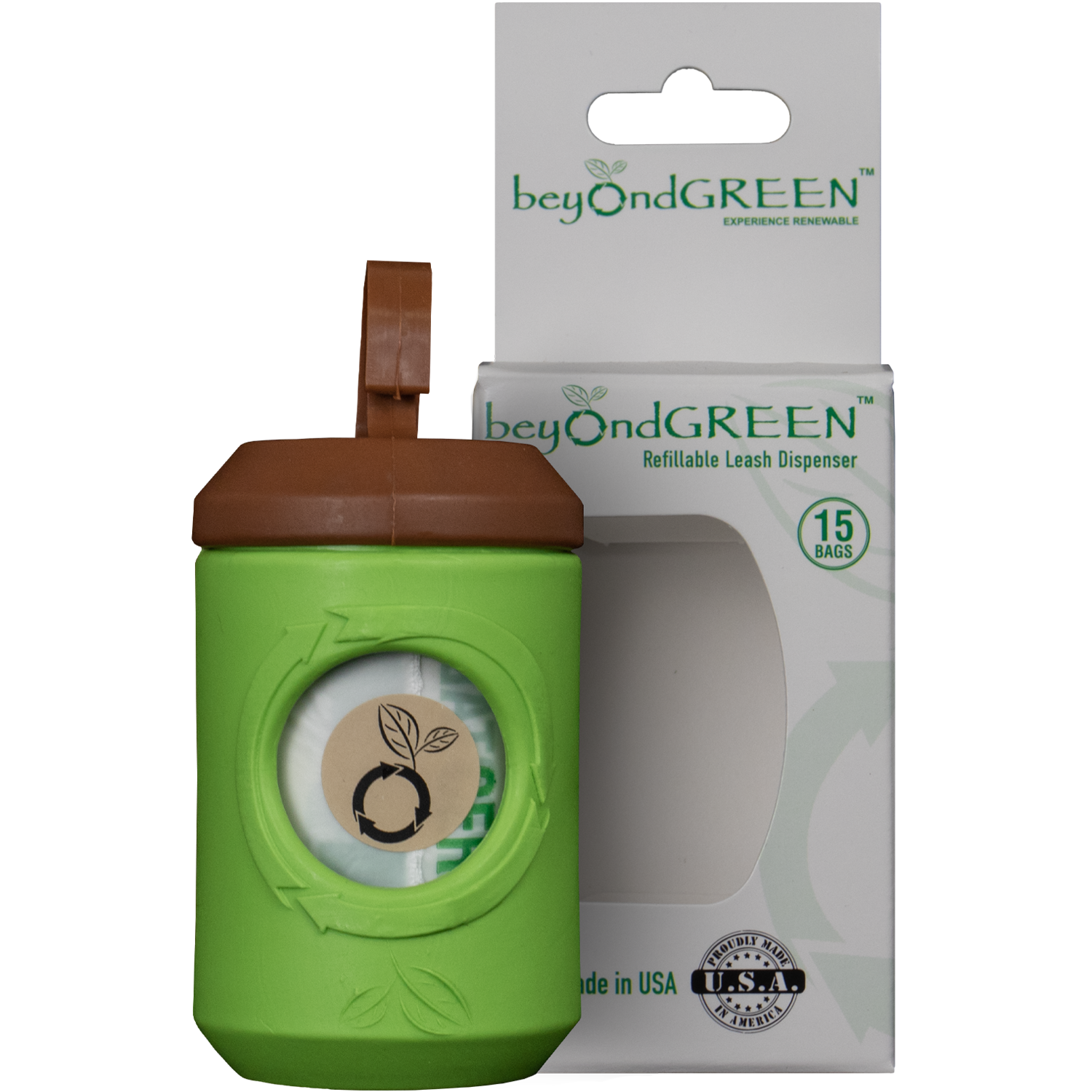 beyondGREEN Dog Waste Bag Leash Dispenser – Clip-On Holder for Standard Rolls – Durable, Portable, Made in USA Poop Bag Dispenser beyondGREEN biotech™