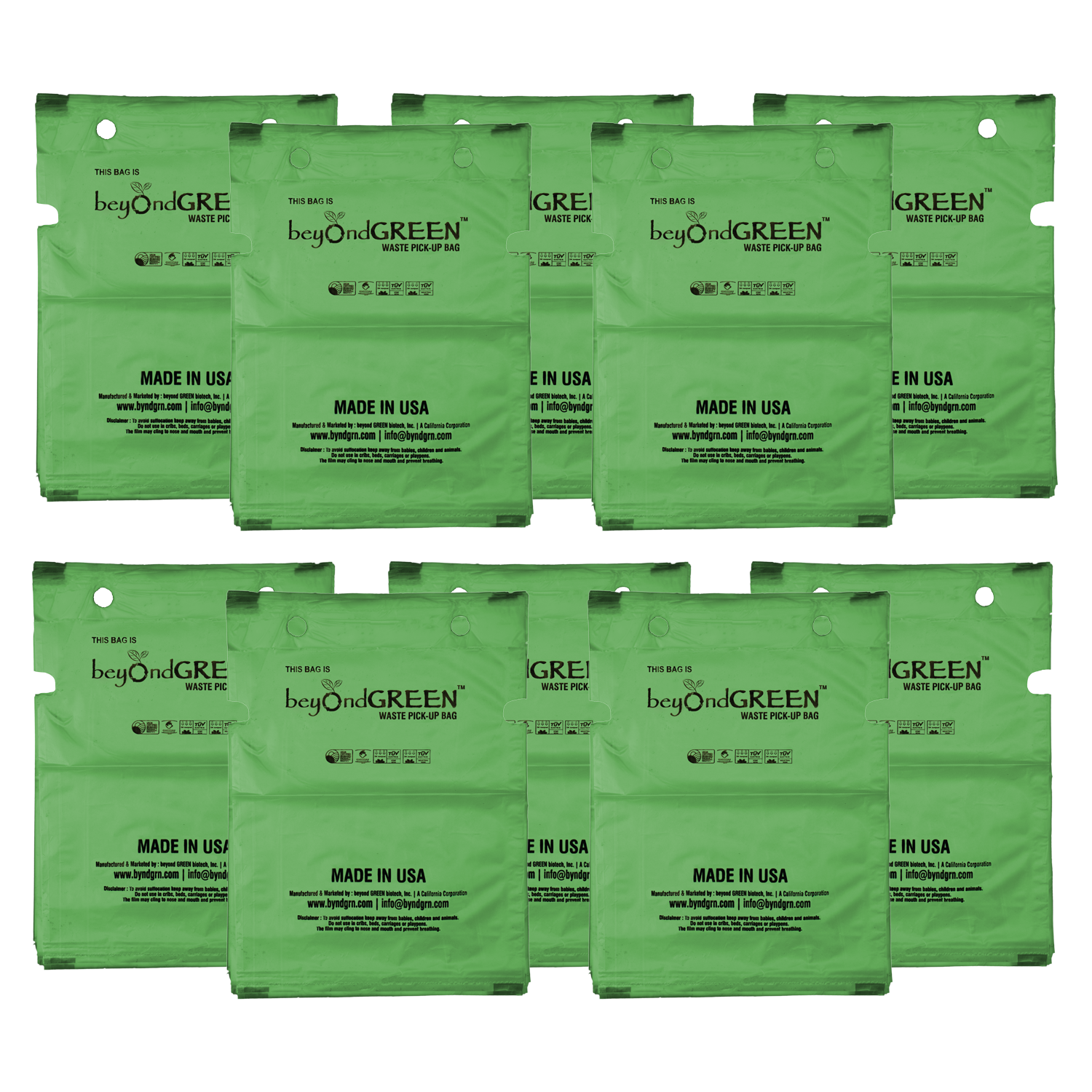 beyondGREEN Dog Waste Bags – Single-Pull Dispenser Refill Pack – Made in USA, Leak-Resistant, One-At-A-Time Dispensing (100 Bags per Pack) 10 Packs - 1000 Bags Dog Waste Bags beyondGREEN biotech™