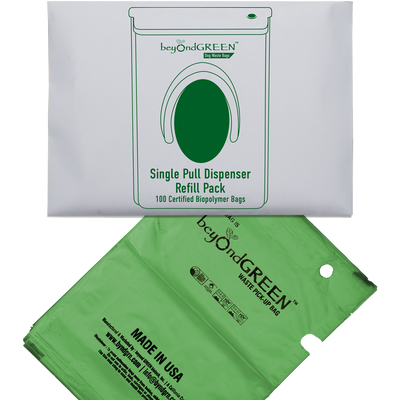 beyondGREEN Dog Waste Bags – Single-Pull Dispenser Refill Pack – Made in USA, Leak-Resistant, One-At-A-Time Dispensing (100 Bags per Pack) Dog Waste Bags beyondGREEN biotech™