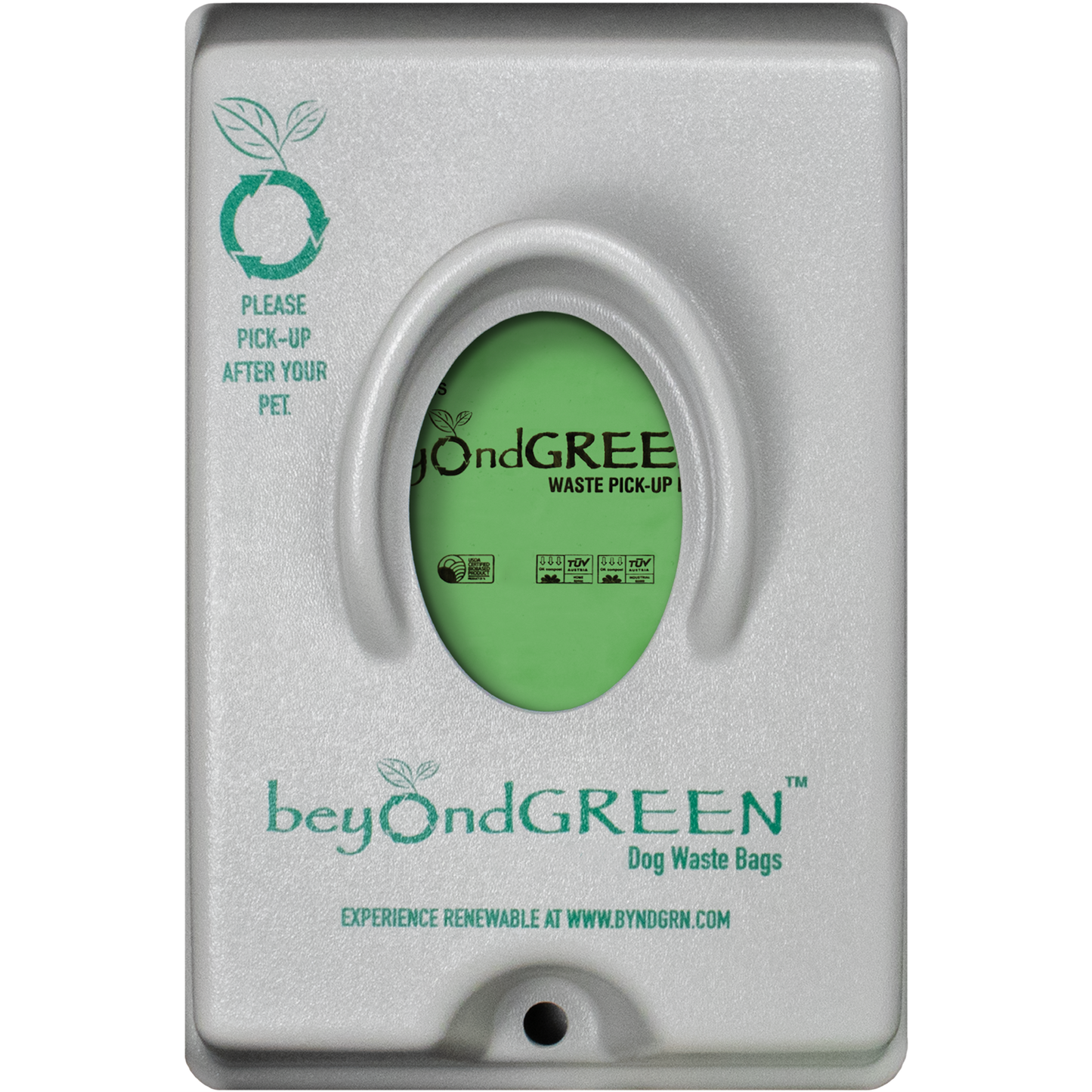 beyondGREEN Single-Pull Dog Waste Bag Dispenser – Wall/Pole Mount – Compatible with Single-Pull Header Packs – Heavy-Duty Construction Gray 1 Poop Bag Dispenser beyondGREEN biotech™