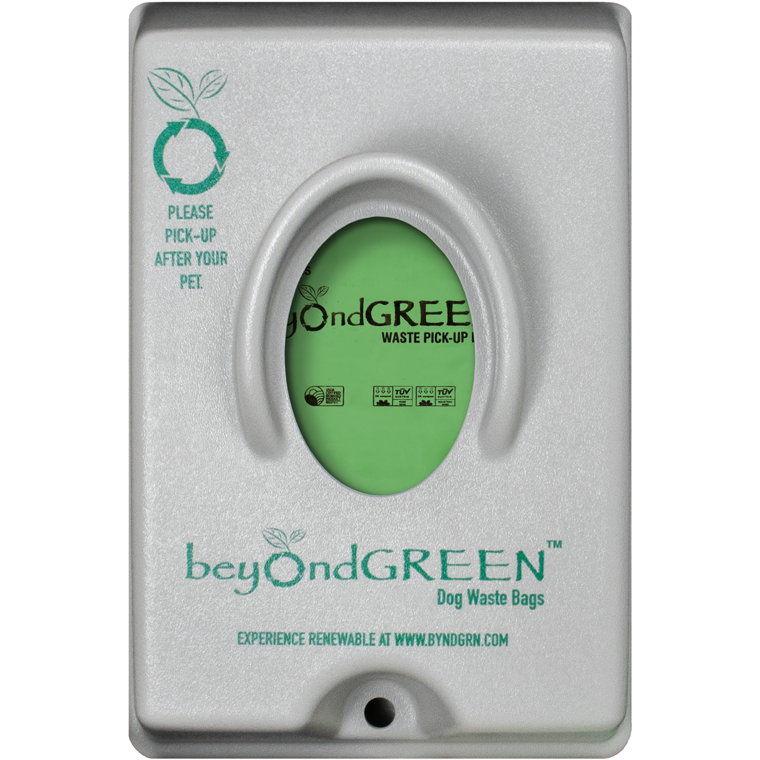 beyondGREEN Single-Pull Dog Waste Bag Dispenser – Wall/Pole Mount – Compatible with Single-Pull Header Packs – Heavy-Duty Construction Gray 1 Poop Bag Dispenser beyondGREEN biotech™