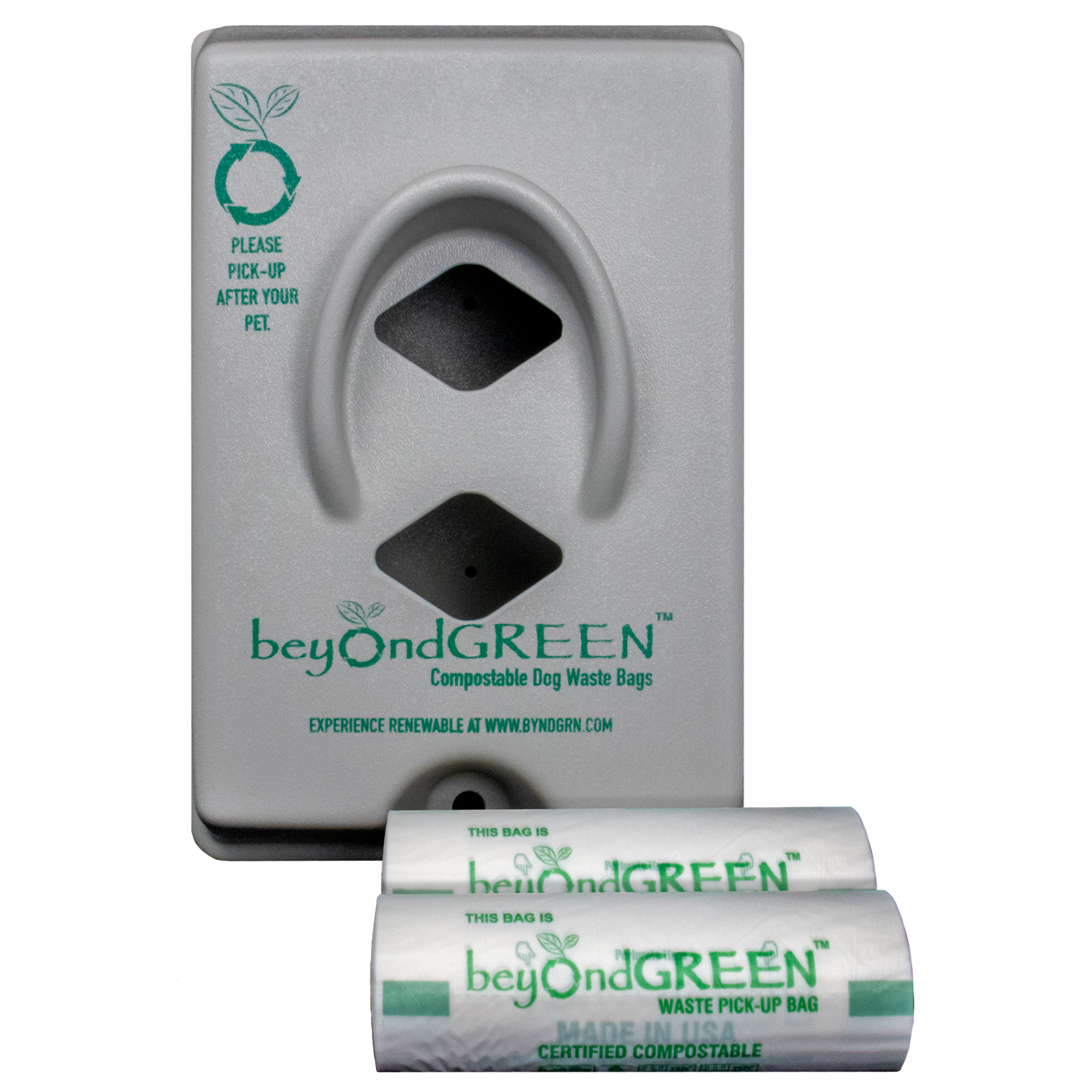 beyondGREEN Dog Waste Bag Dispenser – Wall & Pole Mount – Standard Roll Compatible, Front-Load Poop Bag Dispenser beyondGREEN biotech™
