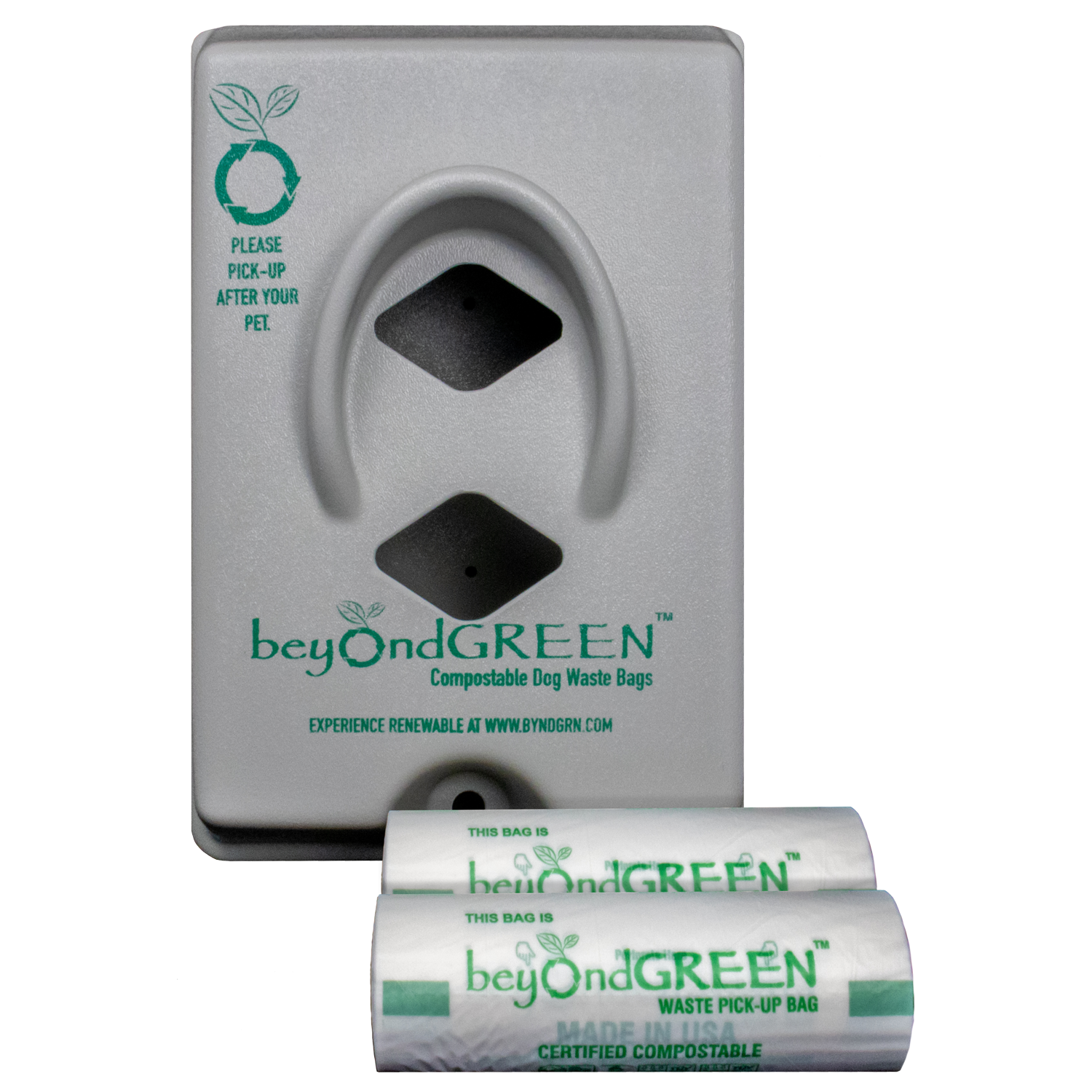 beyondGREEN Dog Waste Bag Dispenser – Wall & Pole Mount – Standard Roll Compatible, Front-Load Poop Bag Dispenser beyondGREEN biotech™