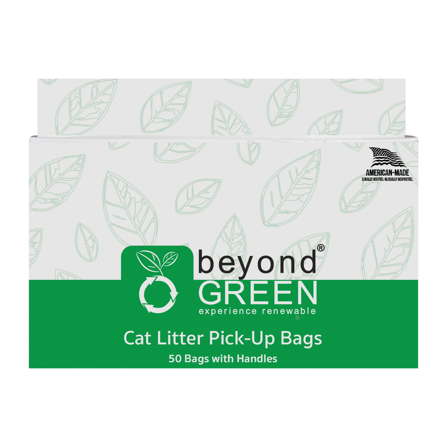 beyondGREEN Cat Litter Bags with Handles – Made in USA, Leak-Resistant & Easy-Tie Standard Green 50 Cat Litter Bags beyondGREEN biotech™