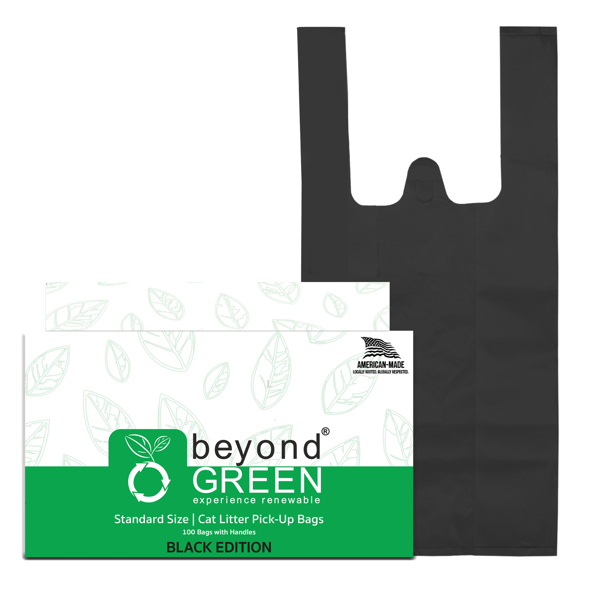 beyondGREEN Cat Litter Bags with Handles – Made in USA, Leak-Resistant & Easy-Tie Standard Black 100 Cat Litter Bags beyondGREEN biotech™