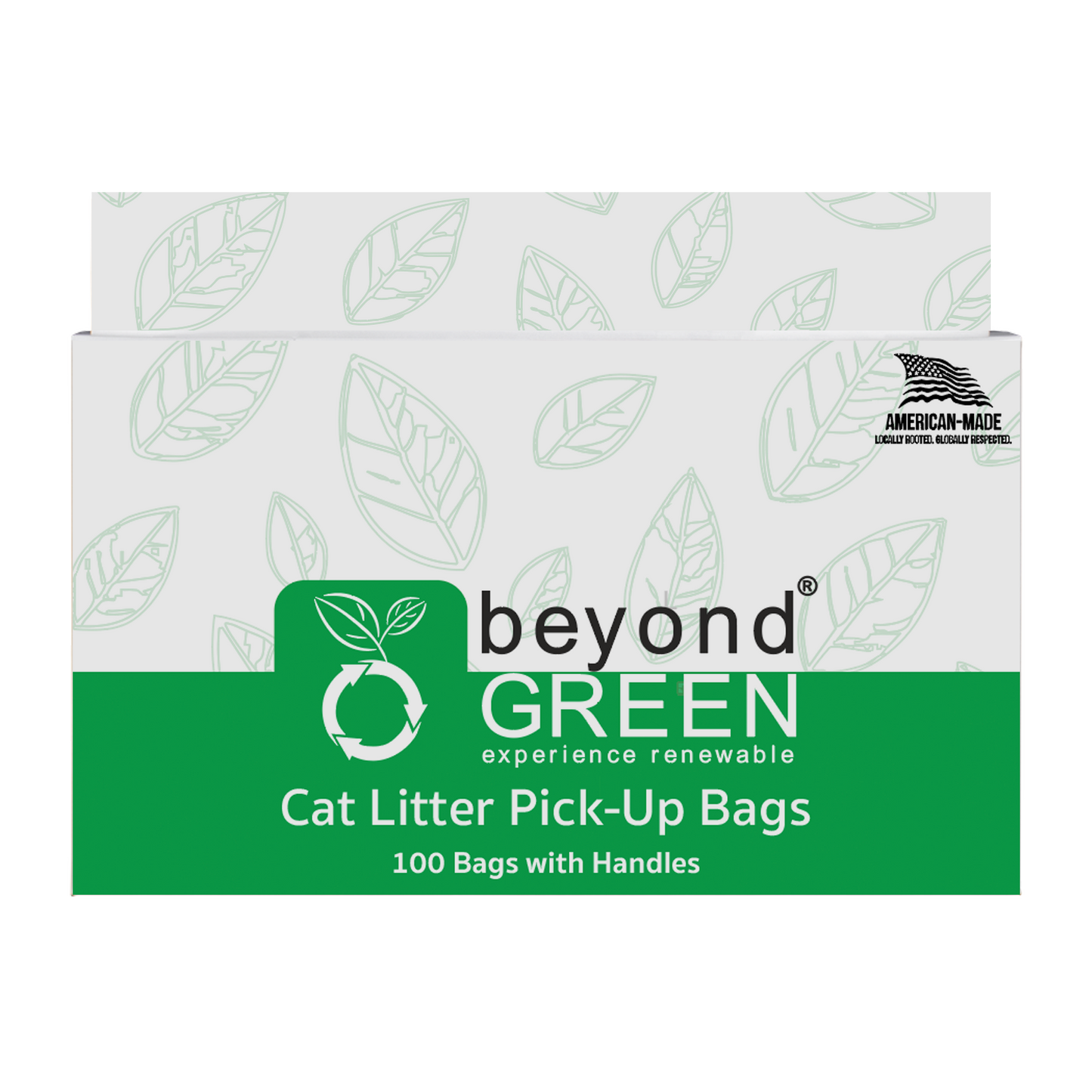beyondGREEN Cat Litter Bags with Handles – Made in USA, Leak-Resistant & Easy-Tie Standard Green 100 Cat Litter Bags beyondGREEN biotech™