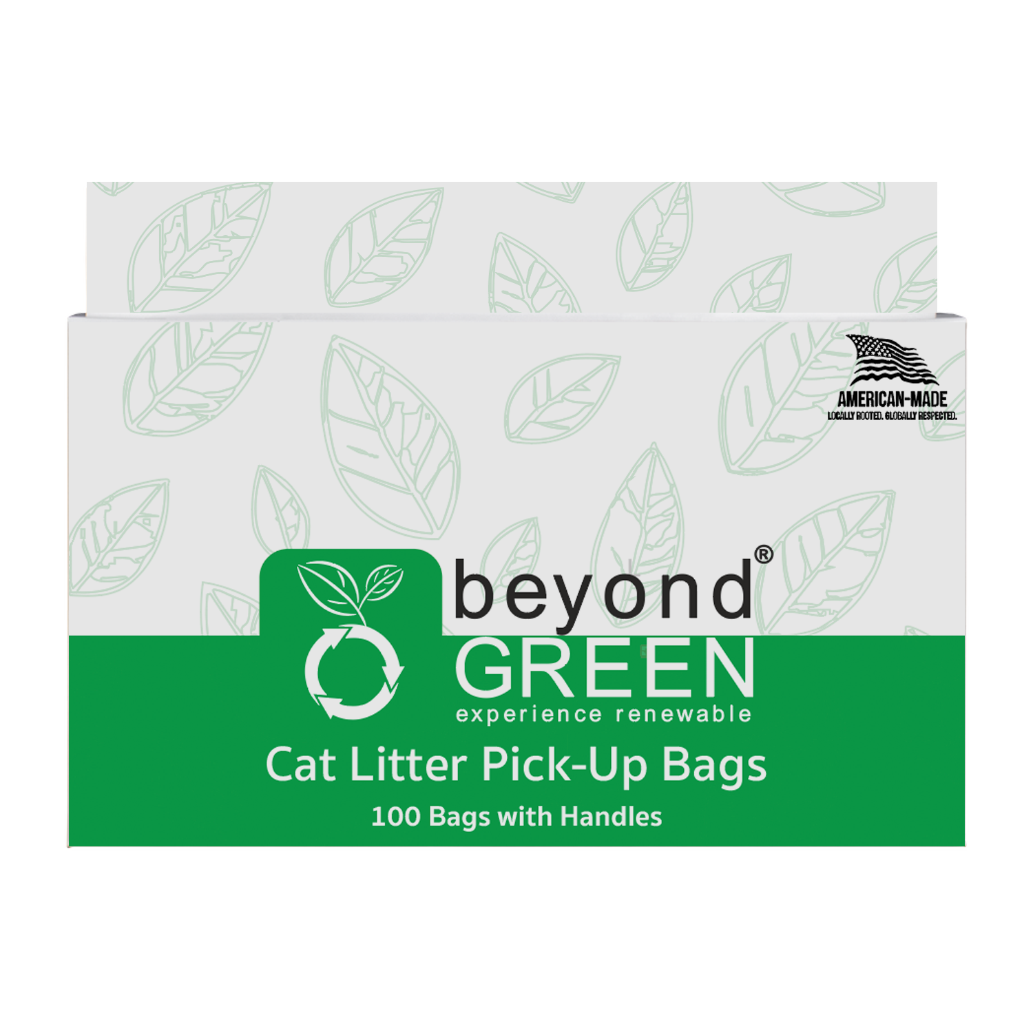 beyondGREEN Cat Litter Bags with Handles – Made in USA, Leak-Resistant & Easy-Tie Standard Green 100 Cat Litter Bags beyondGREEN biotech™