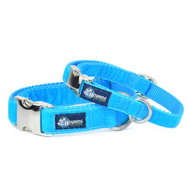 Turquoise Velvet Essential Dog Collar 2 Hounds Design