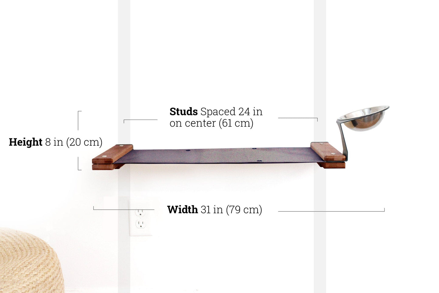 Dog Proof Cat Feeder - Wall-Mounted - Raised Elevated English Chestnut Bamboo Charcoal Gray Canvas 24" Cat Hammock Catastrophic Creations