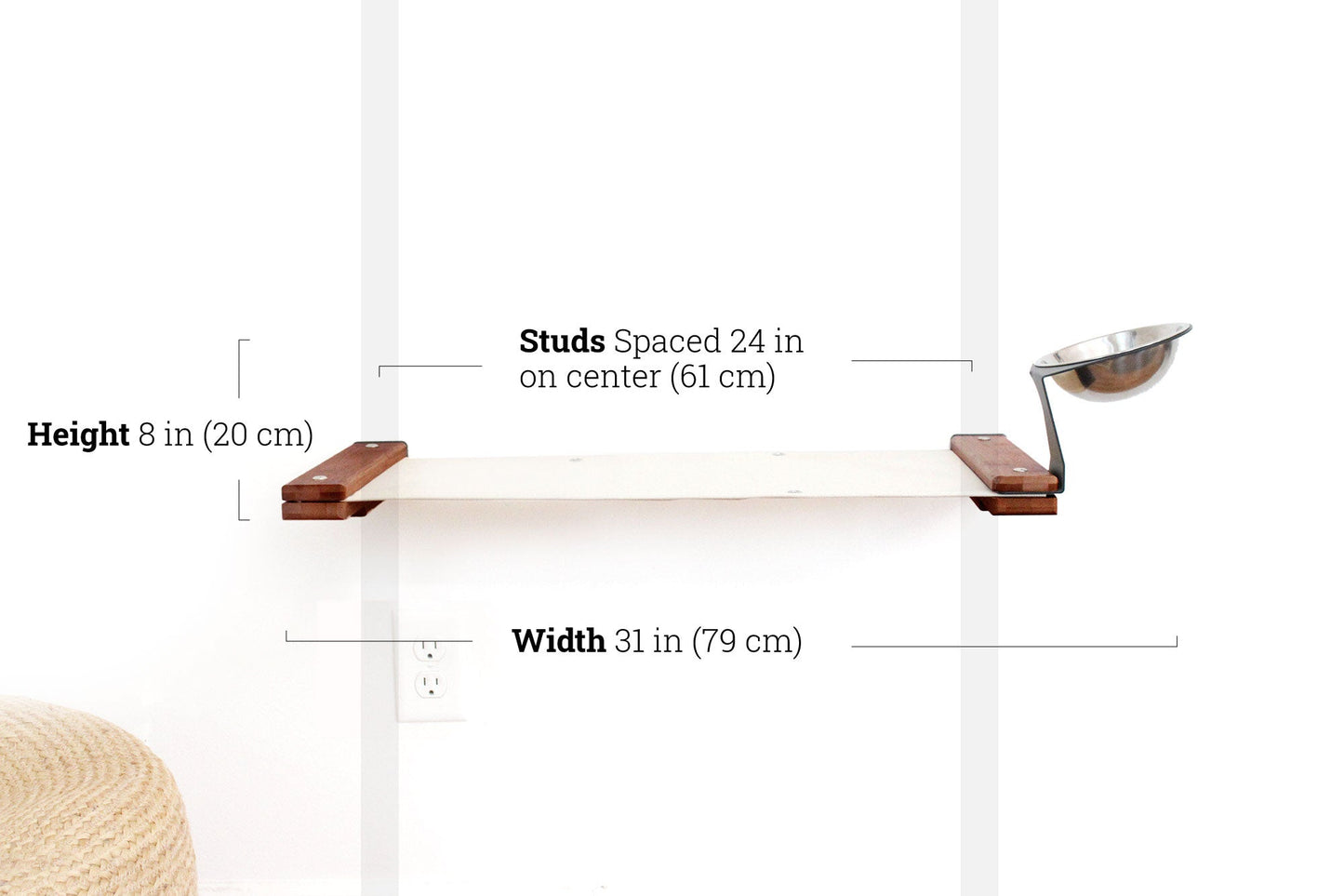 Dog Proof Cat Feeder - Wall-Mounted - Raised Elevated English Chestnut Bamboo Natural Canvas 24" Cat Hammock Catastrophic Creations