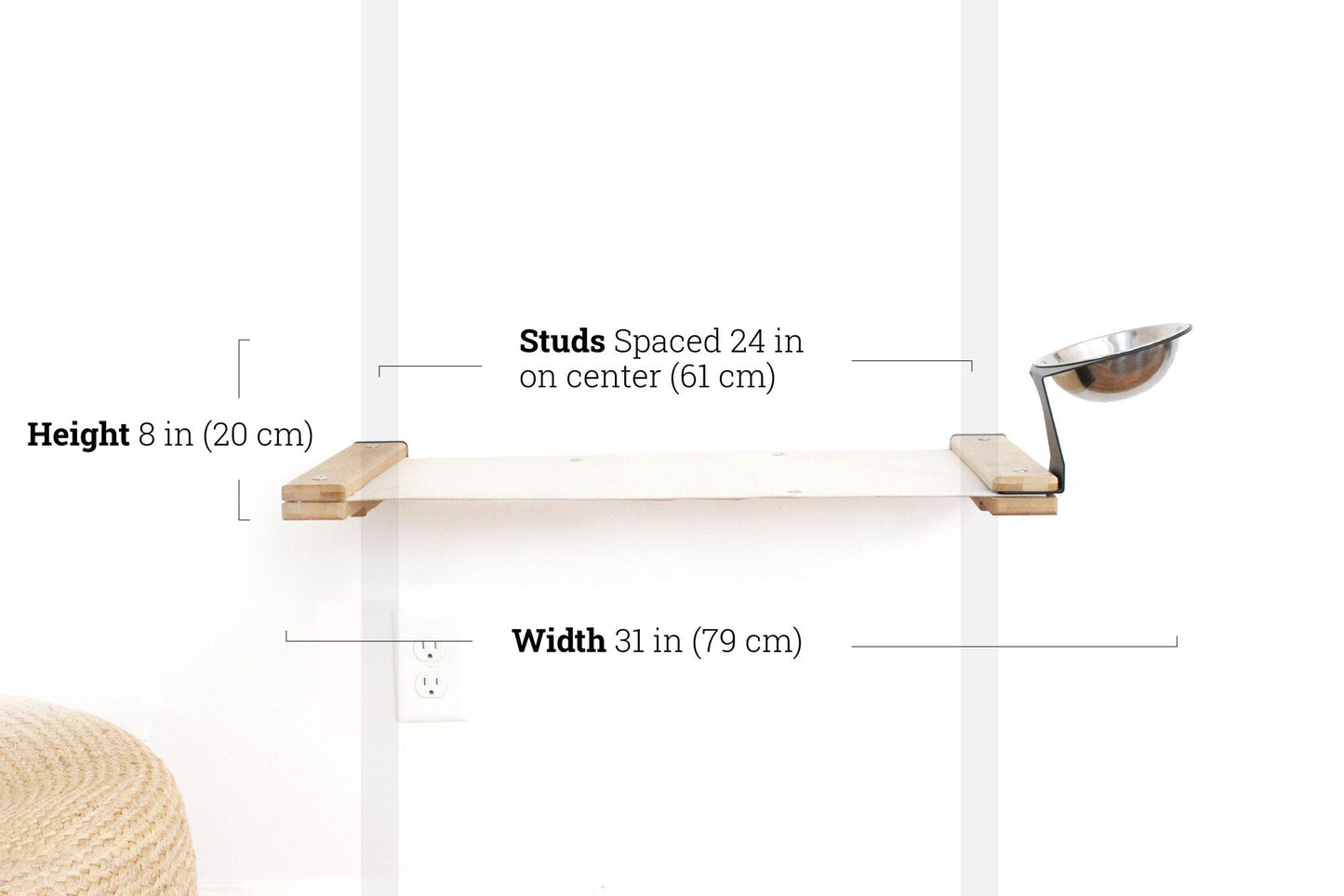 Dog Proof Cat Feeder - Wall-Mounted - Raised Elevated Natural Bamboo Natural Canvas 24" Cat Hammock Catastrophic Creations