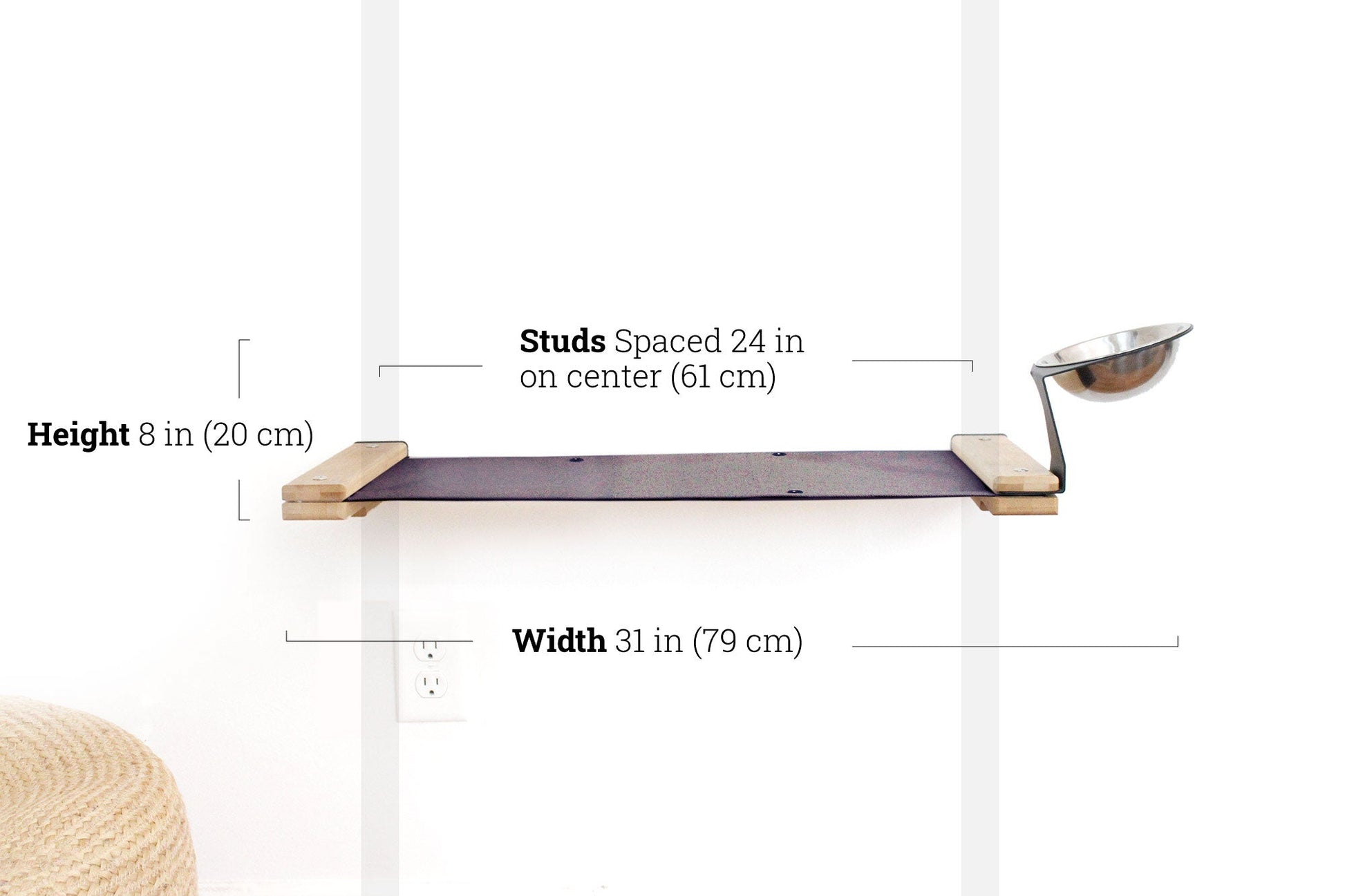 Dog Proof Cat Feeder - Wall-Mounted - Raised Elevated Natural Bamboo Charcoal Gray Canvas 24" Cat Hammock Catastrophic Creations