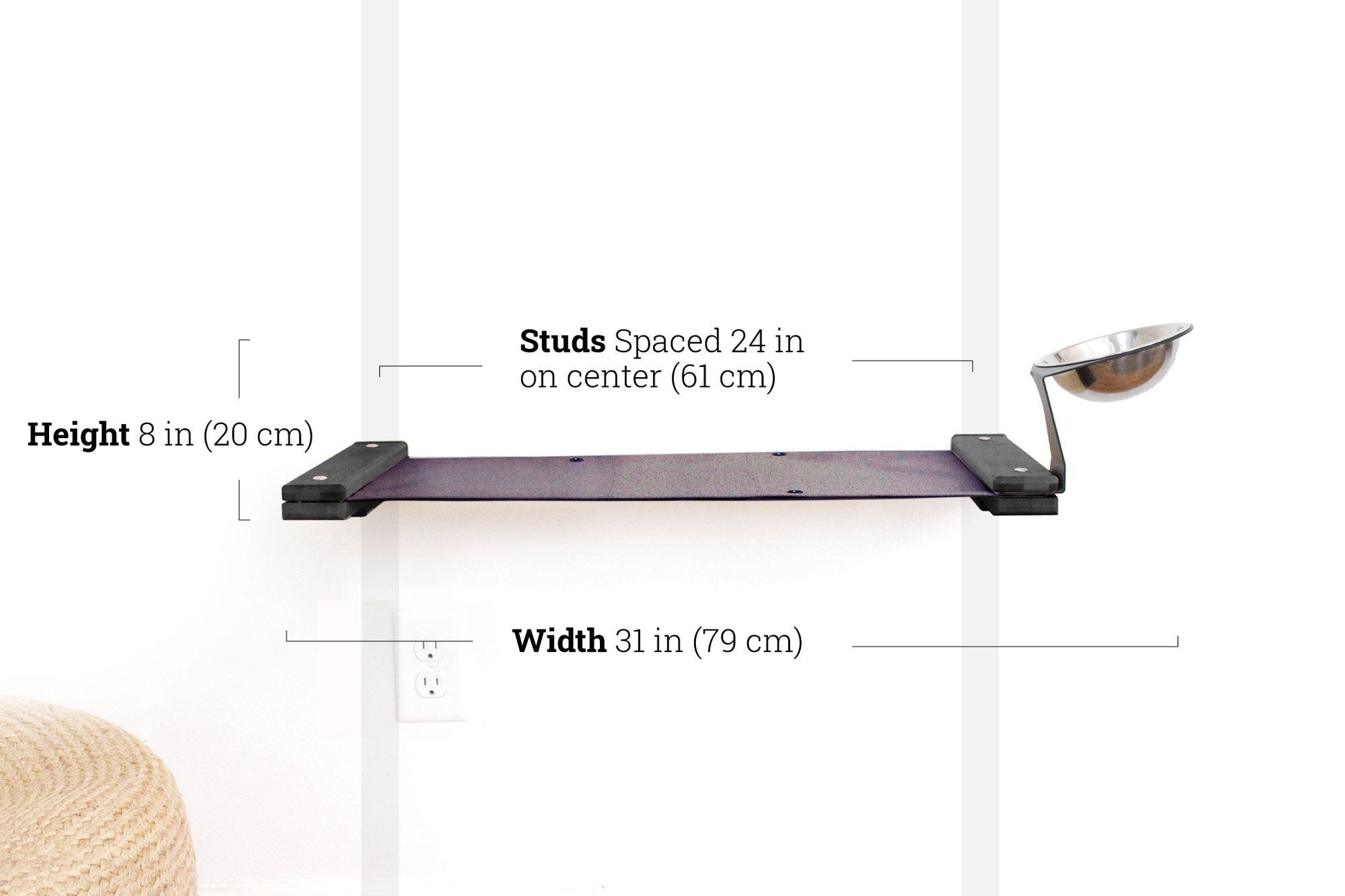 Dog Proof Cat Feeder - Wall-Mounted - Raised Elevated Onyx Bamboo Charcoal Gray Canvas 24" Cat Hammock Catastrophic Creations