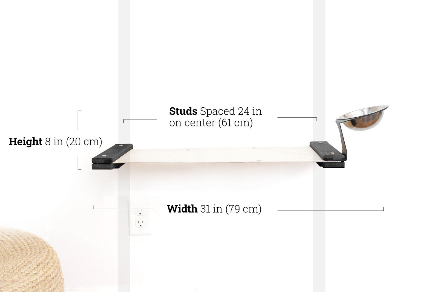 Dog Proof Cat Feeder - Wall-Mounted - Raised Elevated Onyx Bamboo Natural Canvas 24" Cat Hammock Catastrophic Creations