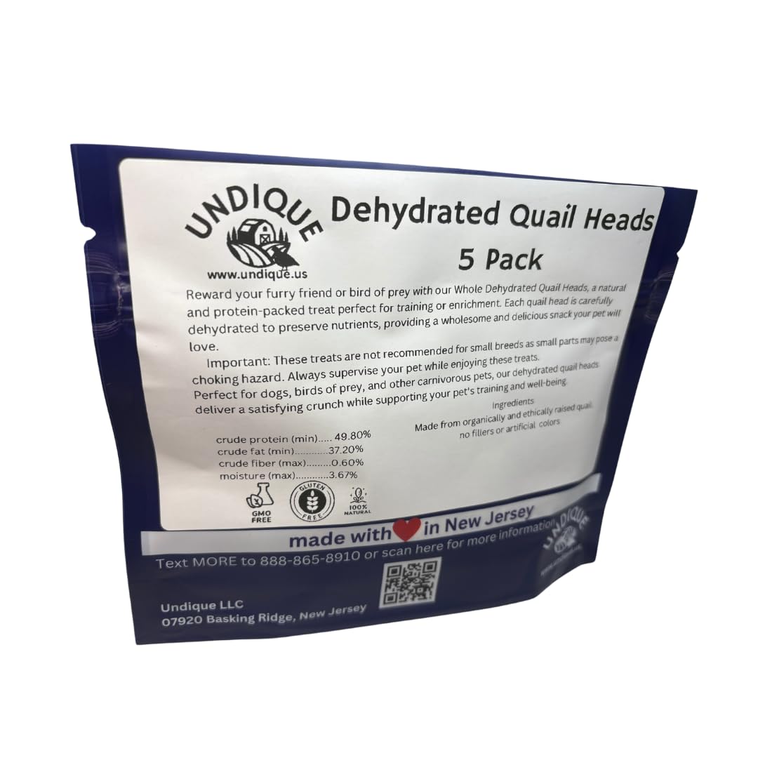 Fine Feline Feasts Quail Heads - Gourmet Cat Treats, High Protein, Nutrient-Dense, Promotes Natural Instincts, Healthy Skin & Coat, Minimal Ingredients Pack of 5 Quailz.com by Undique LLC