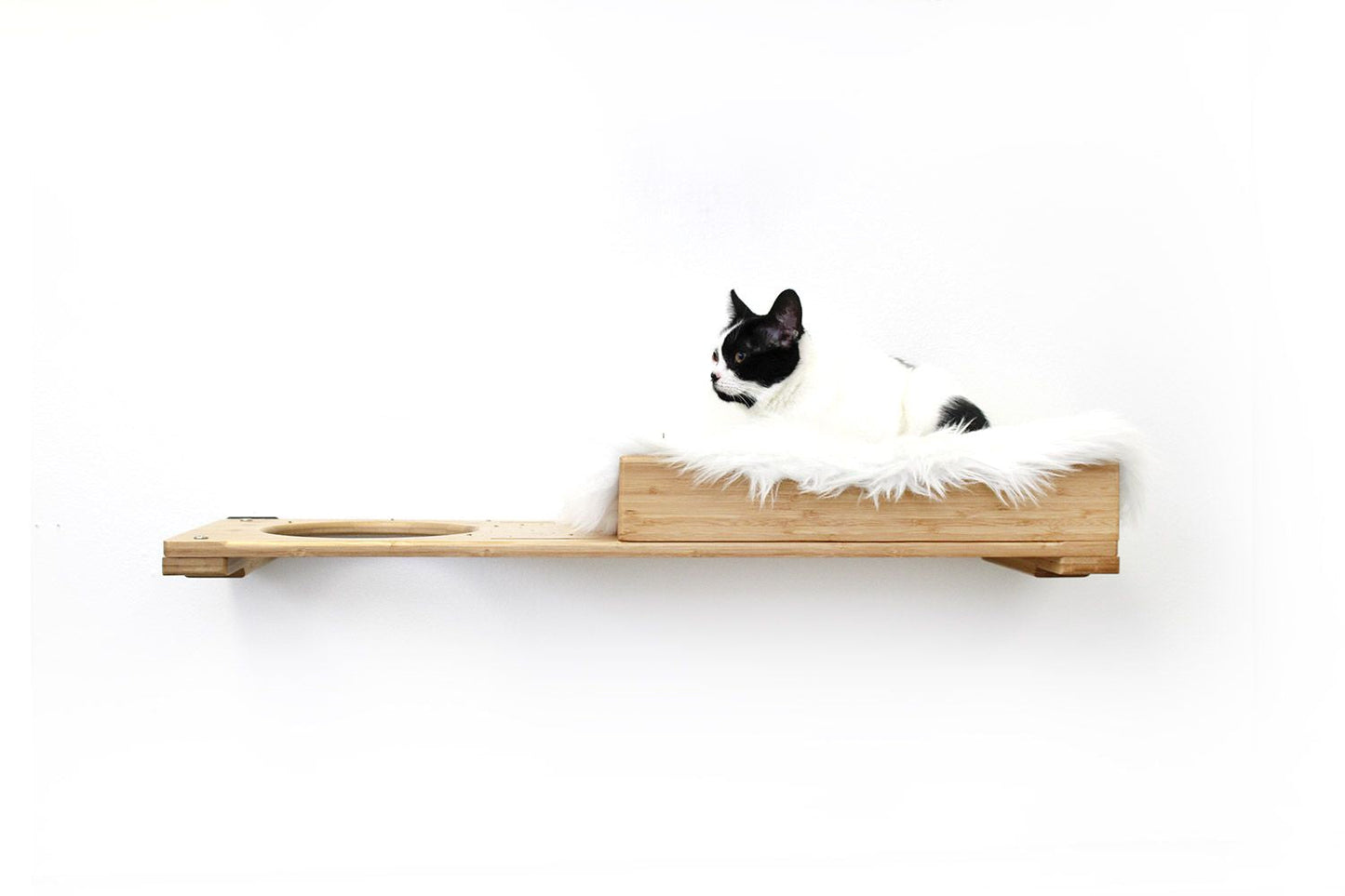 The Cat Nest Bed Natural Bamboo Cream Plush 34" Escape Hatch Cat shelves/bed Catastrophic Creations