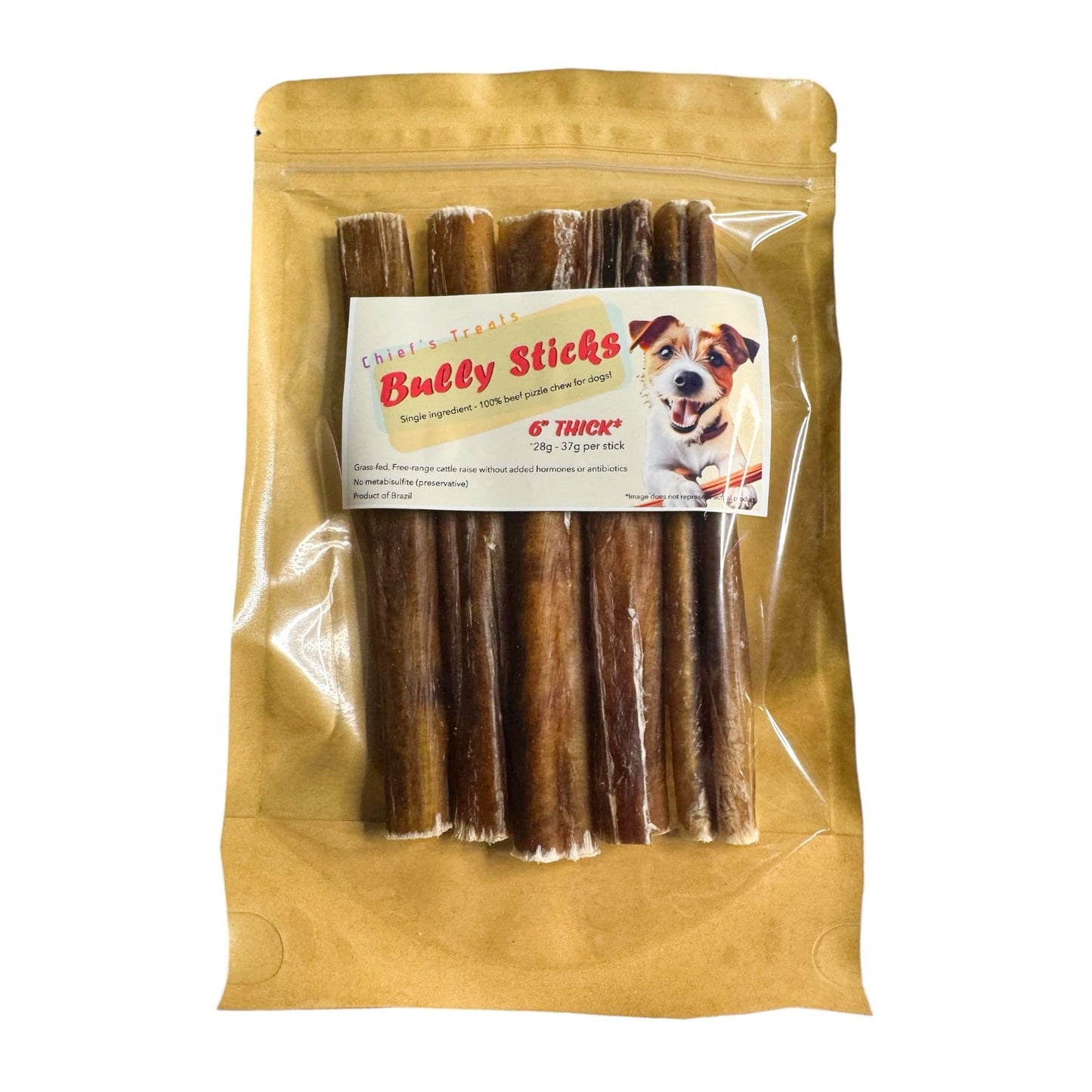 Bully Sticks 6" - THICK | Very Low Odor | Pack of 5 | Grass-fed/Free-range