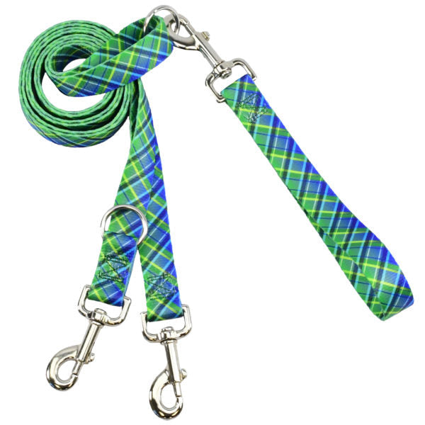 Electric Glow Green Plaid Double Connection Leash – EarthStyle Euro Leash (longer version) 2 Hounds Design