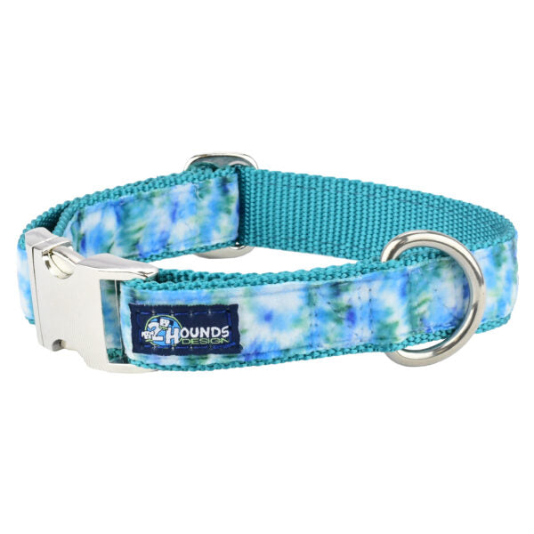 Teal Tie-Dye Velvet Essential Dog Collar 1 inch wide Dog Collar 2 Hounds Design