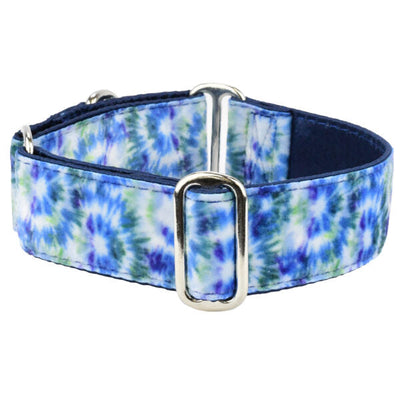 Navy Tie-Dye Elite Velvet Martingale Dog Collar 1.5 inch wide Martingale Dog Collar 2 Hounds Design