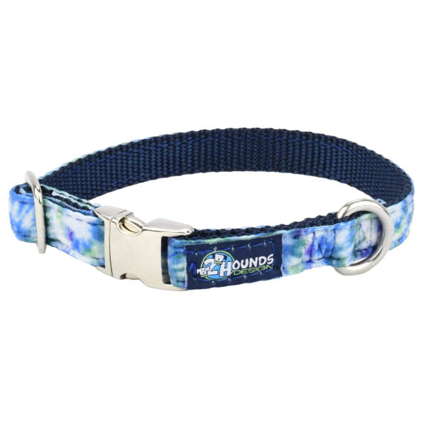 Navy Tie-Dye Velvet Essential Dog Collar 5 8 inch wide 2 Hounds Design