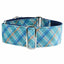 Blue Plaid Elite Velvet Martingale Dog Collar 2 inch wide 2 Hounds Design