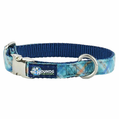 Blue Plaid Velvet Essential Dog Collar 5 8 inch wide Dog Collar 2 Hounds Design