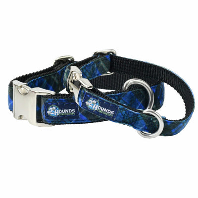 Midnight Winter Plaid Velvet Essential Dog Collar 2 Hounds Design