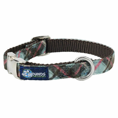 Jane’s Shirt Winter Plaid Velvet Essential Dog Collar 5 8 inch wide Dog Collar 2 Hounds Design