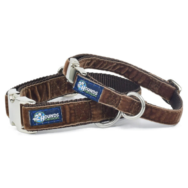 Brown Velvet Essential Martingale Dog Collar 2 Hounds Design