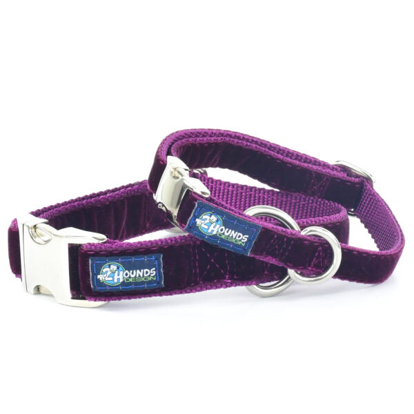 Burgundy Velvet Essential Dog Collar 2 Hounds Design