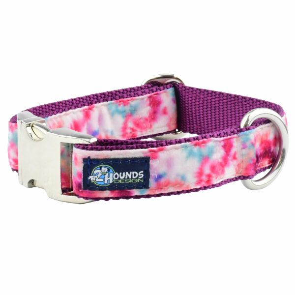 Pink Tie-Dye Velvet Essential Buckle Martingale Dog Collar Martingale Dog Collar 2 Hounds Design