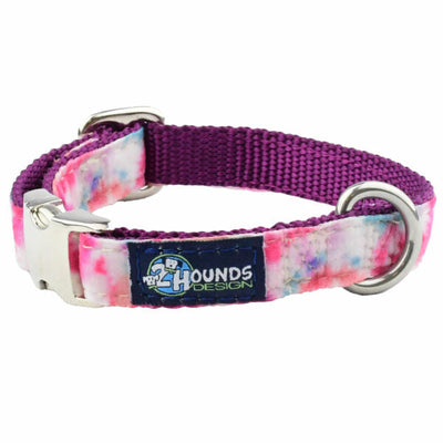 Pink Tie-Dye Velvet Essential Dog Collar 5 8 inch wide Dog Collar 2 Hounds Design