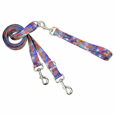 Love Graffiti Blue Double Connection Leash – EarthStyle Euro Leash (longer version) 2 Hounds Design