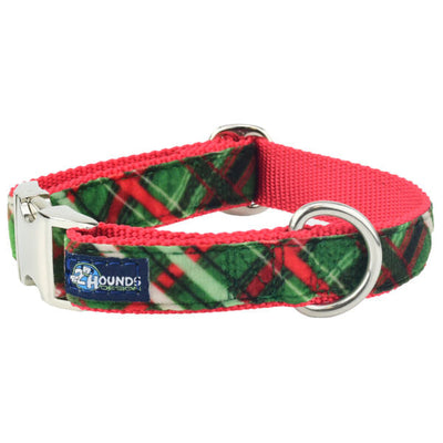 Christmas Plaid Green Velvet Essential Martingale Dog Collar (1″ Only) Martingale Dog Collar 2 Hounds Design