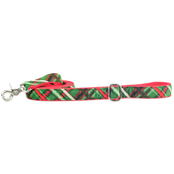 Christmas Plaid Green Velvet Dog Leash (1″ Only) 2 Hounds Design