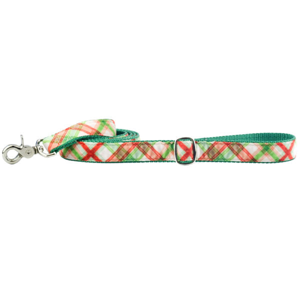 Christmas Plaid Cream Velvet Dog Leash (1″ Only) 2 Hounds Design