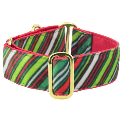 Christmas Stripes Elite Swiss Velvet Buckle Martingale Dog Collar Martingale Dog Collar 2 Hounds Design