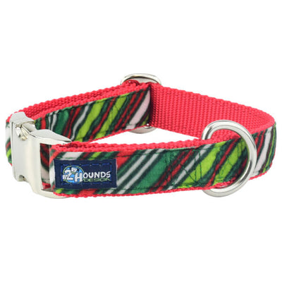 Christmas Stripe Velvet Essential Dog Collar 1 inch wide 2 Hounds Design