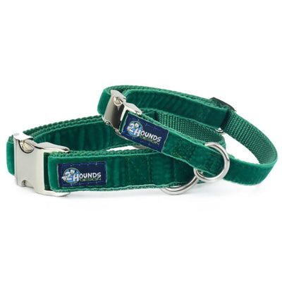 Kelly Green Velvet Essential Martingale Dog Collar 2 Hounds Design