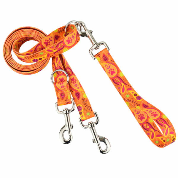 Orange Paisley Double Connection Leash – EarthStyle Euro Leash (longer version) 2 Hounds Design