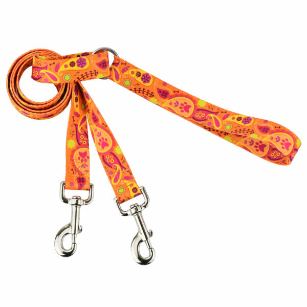 Orange Paisley Double Connection Leash – EarthStyle Standard Training Leash 2 Hounds Design