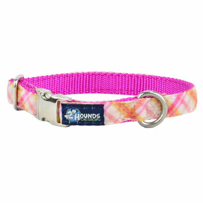 Pink Plaid Velvet Essential Dog Collar 5 8 inch wide Dog Collar 2 Hounds Design